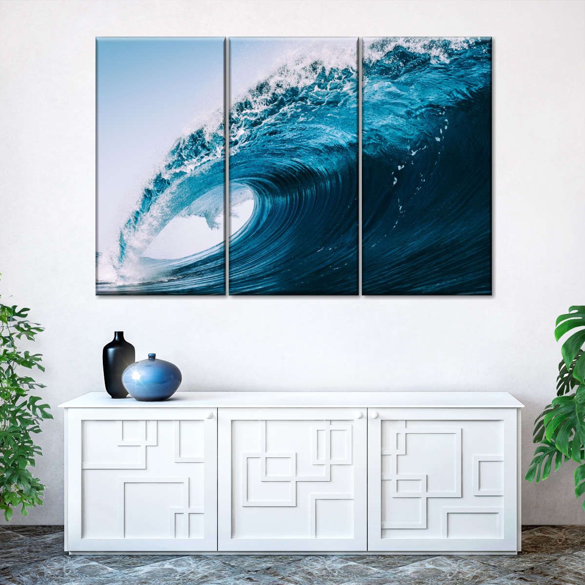 Blue Ocean Wave 3 Piece Canvas Wall Art For Living Bedroom Office Home Decor  _2