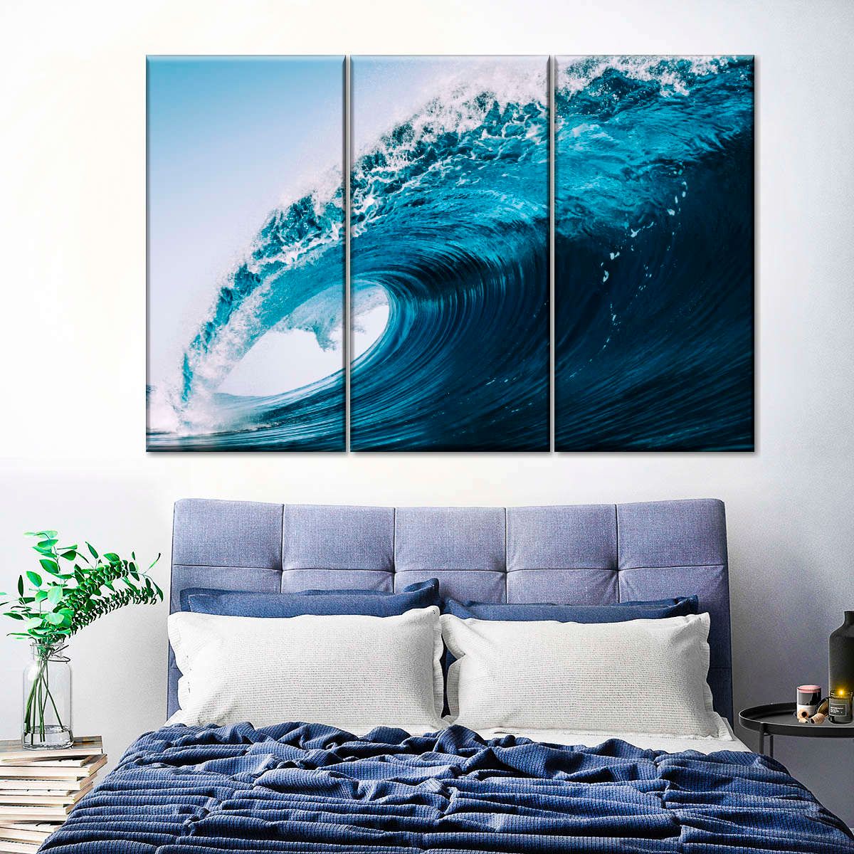 Blue Ocean Wave 3 Piece Canvas Wall Art For Living Bedroom Office Home Decor  _1