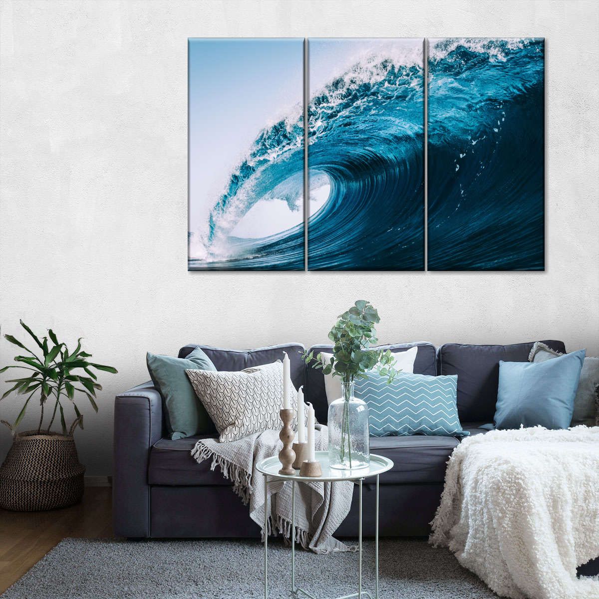 Blue Ocean Wave 3 Piece Canvas Wall Art For Living Bedroom Office Home Decor  _0