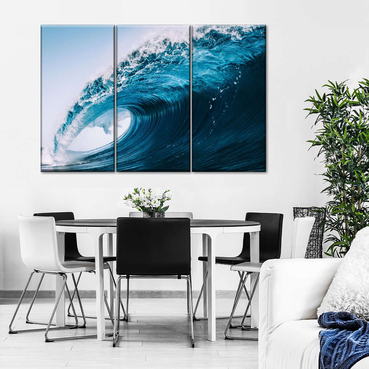 Blue Ocean Wave 3 Piece Canvas Wall Art For Living Bedroom Office Home Decor  _3