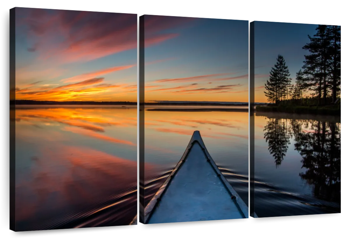 Canoe Sunset 3 Piece Canvas Wall Art For Living Bedroom Office Home Decor _8