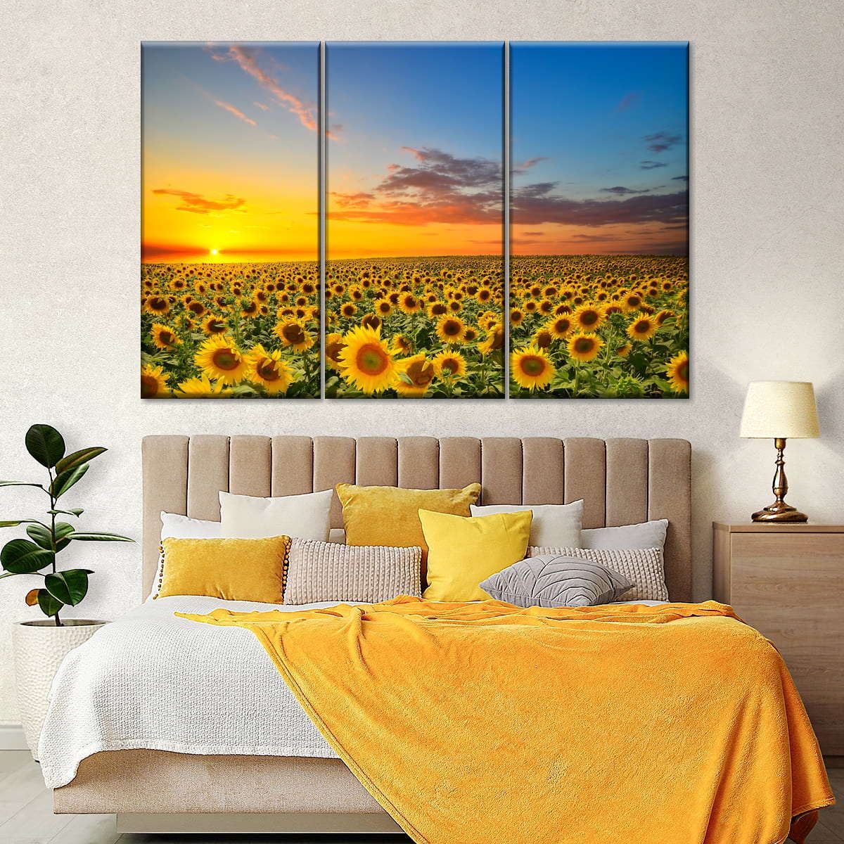  Sunflower Field 3 Piece Canvas Wall Art For Living Bedroom Office Home Decor _0