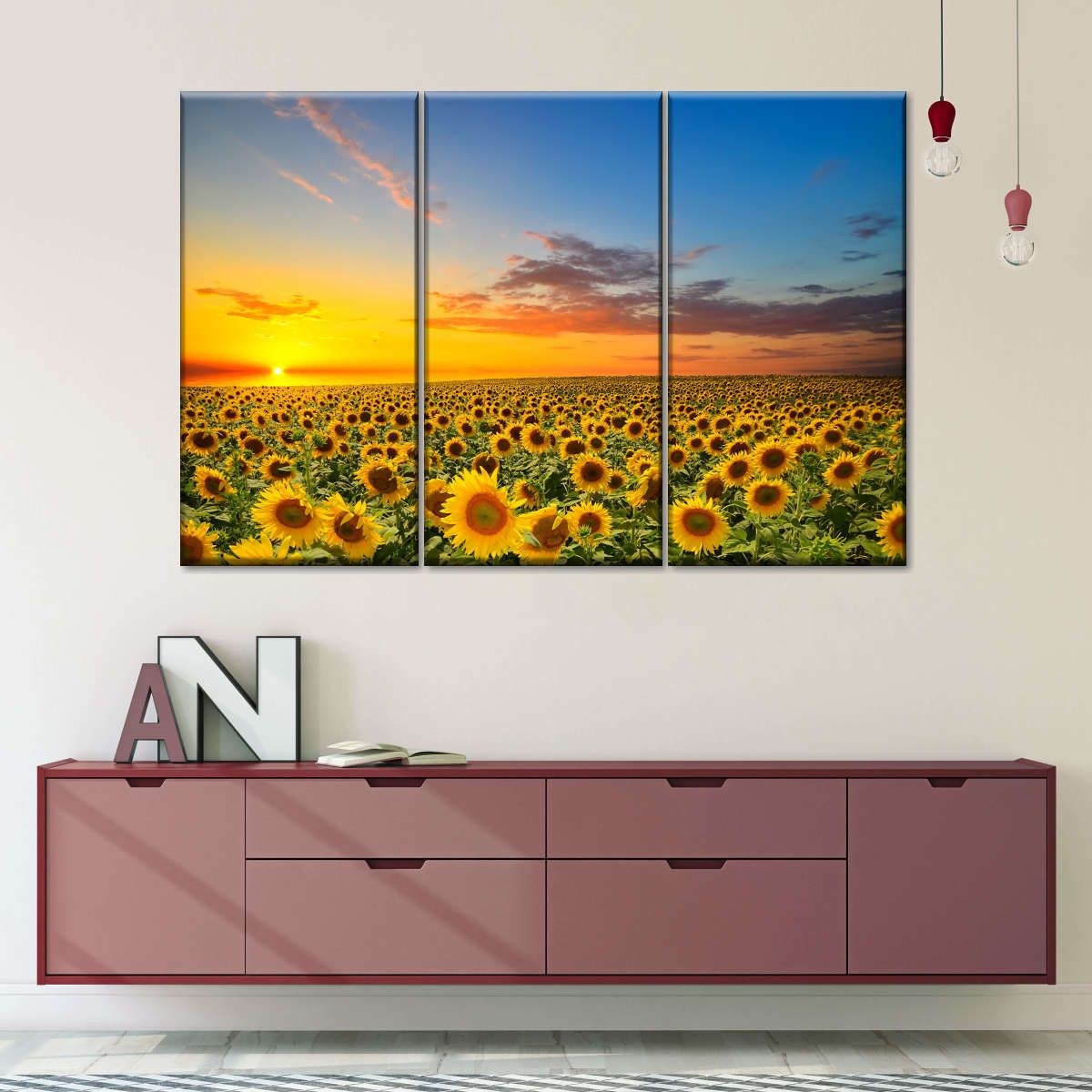  Sunflower Field 3 Piece Canvas Wall Art For Living Bedroom Office Home Decor _3