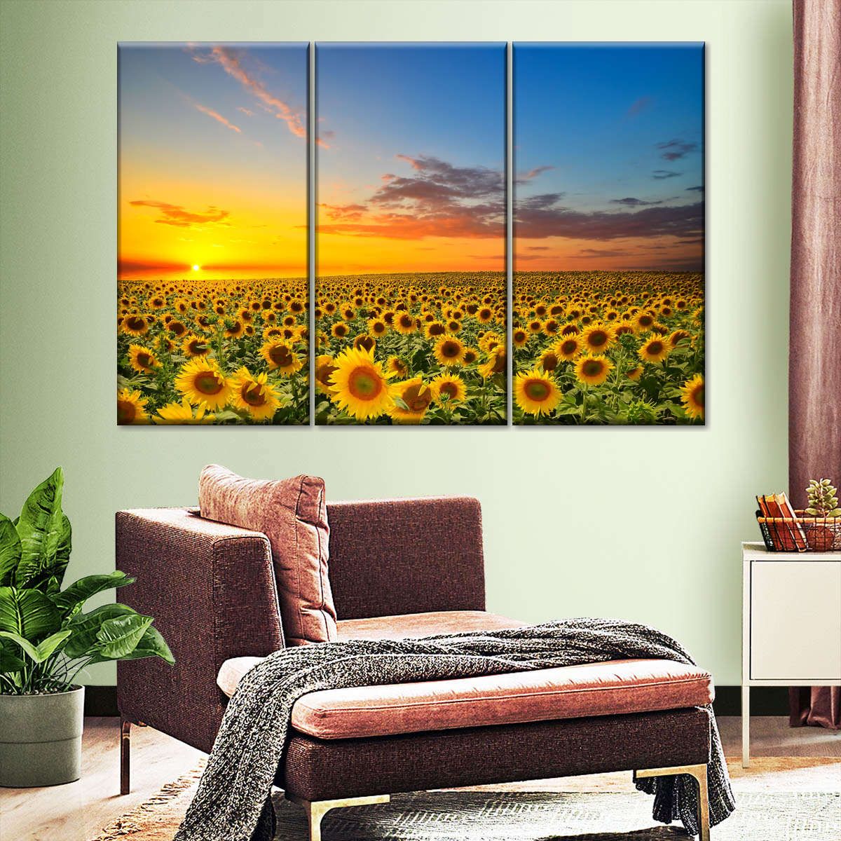  Sunflower Field 3 Piece Canvas Wall Art For Living Bedroom Office Home Decor _1