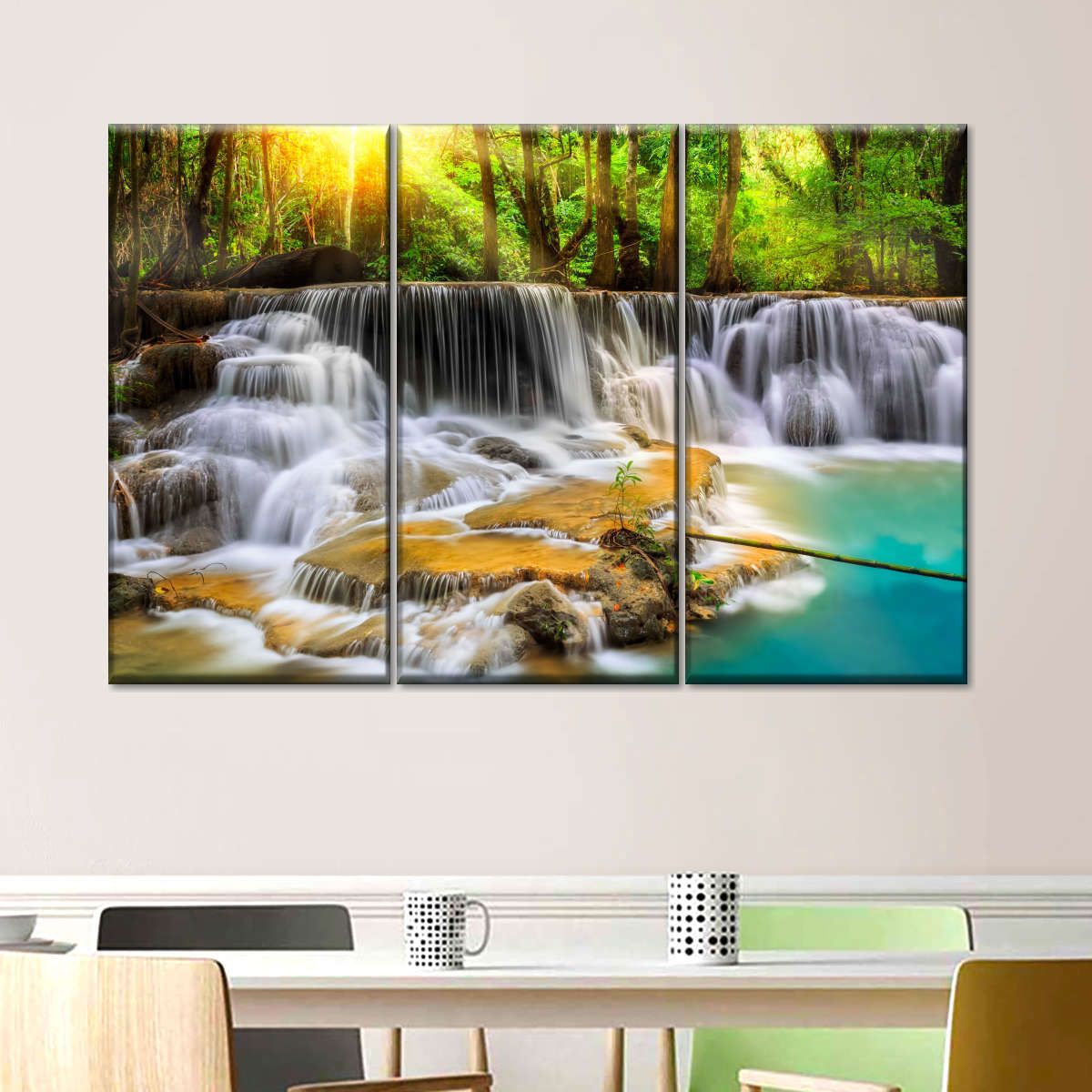 Erawan Falls 3 Piece Canvas Wall Art For Living Bedroom Office Home Decor _2