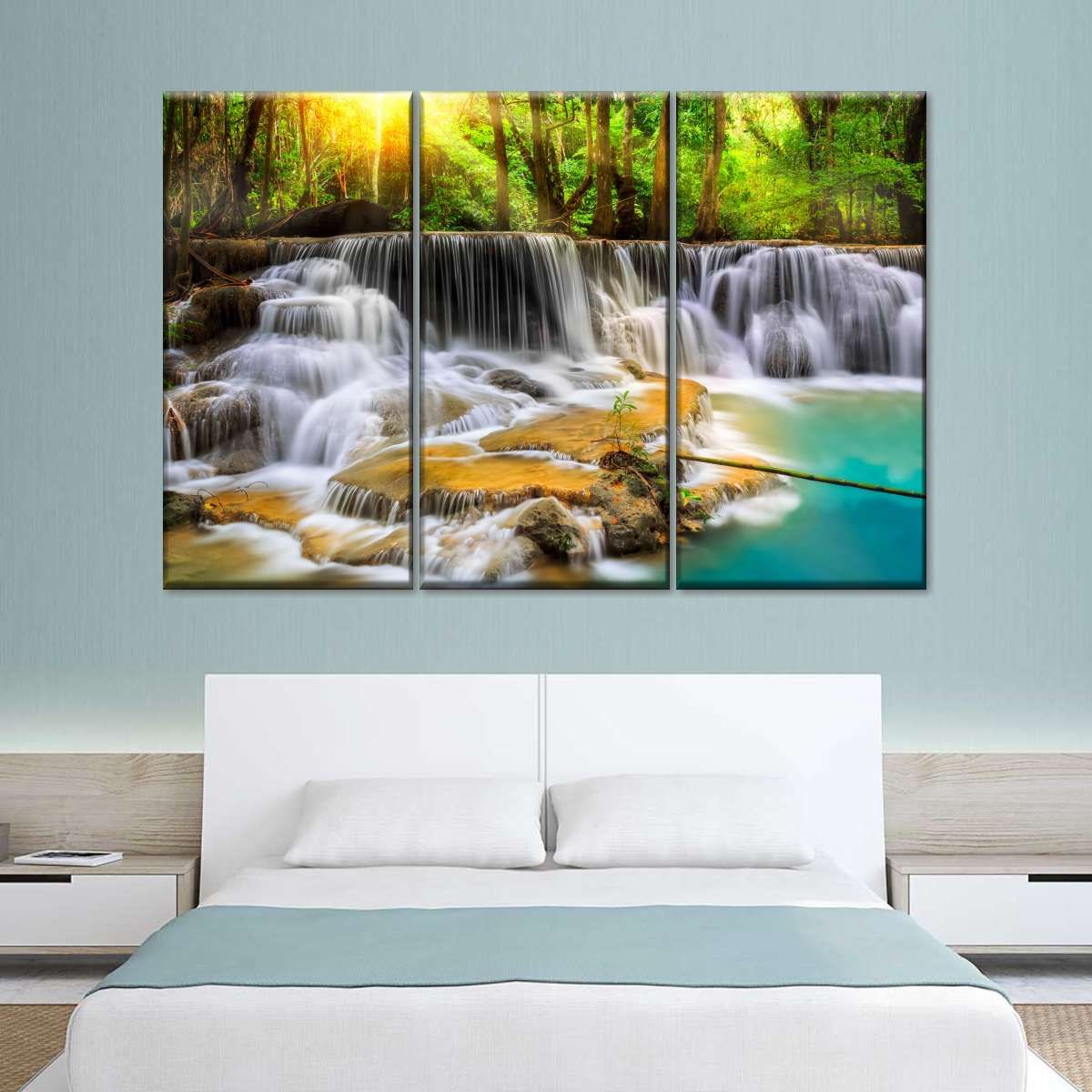 Erawan Falls 3 Piece Canvas Wall Art For Living Bedroom Office Home Decor _1