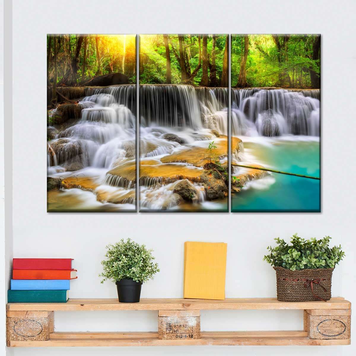 Erawan Falls 3 Piece Canvas Wall Art For Living Bedroom Office Home Decor _3