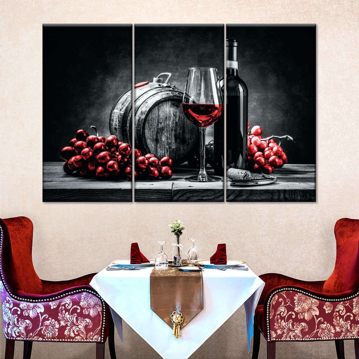 Wine And Grape 3 Piece Canvas Wall Art For Living Bedroom Office Home Decor  _4
