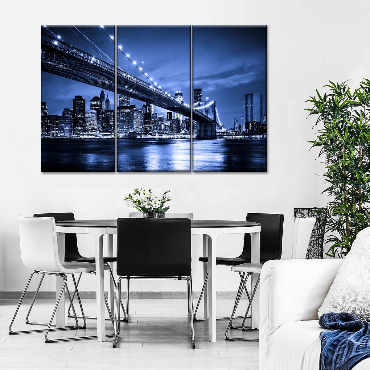 Blue Brooklyn Bridge 3 Piece Canvas Wall Art For Living Bedroom Office Home Decor _2