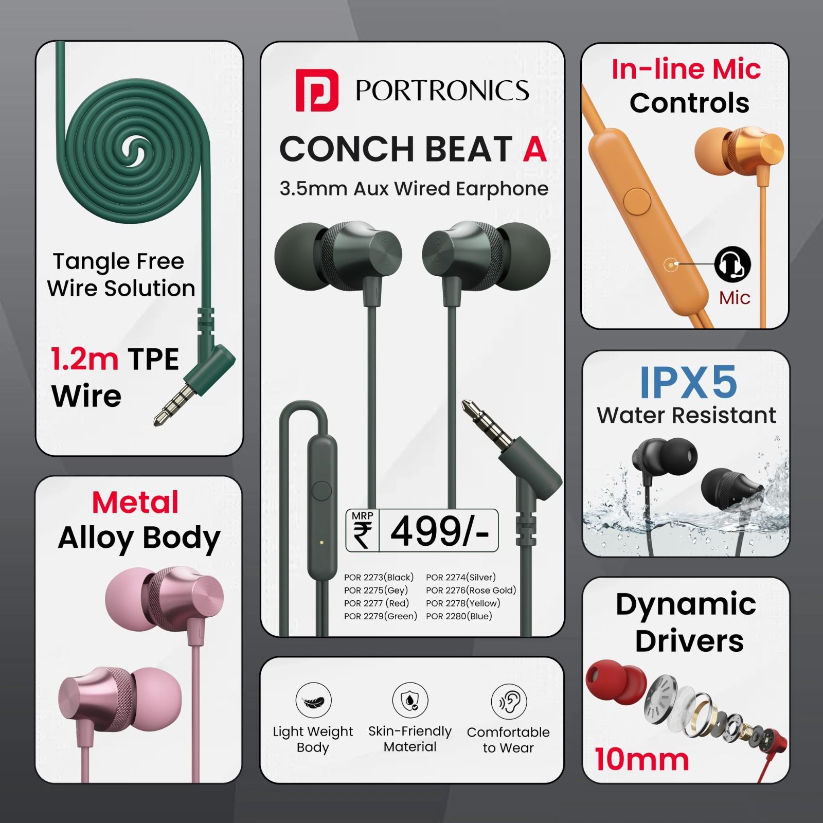 Portronics Conch Beat A Wired Earphones - Assorted Color_0