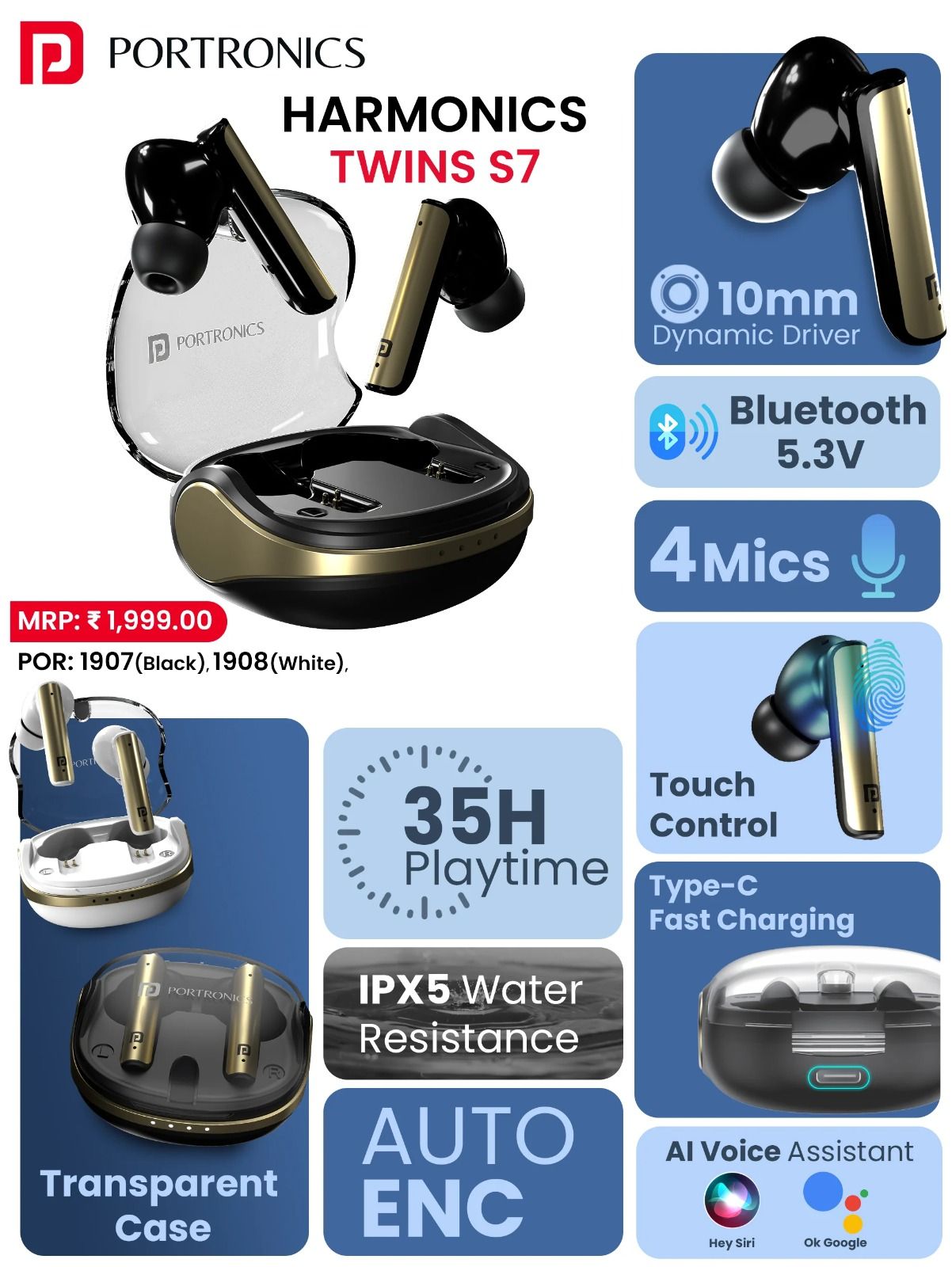 Portronics Harmonics Twins S7 TWS - Assorted Color_1