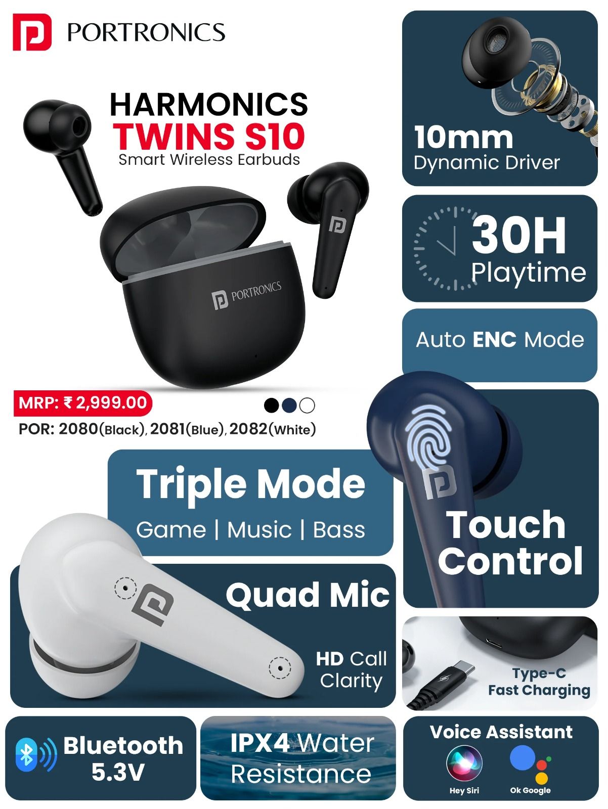 Portronics Harmonics Twins S10  TWS - Assorted Color_1
