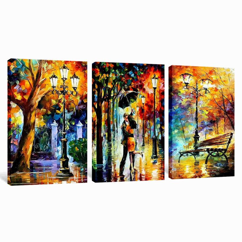 Forest Rainy Street Abstract 3 Piece Canvas Wall Art For Living Bedroom Office Home Decor _7