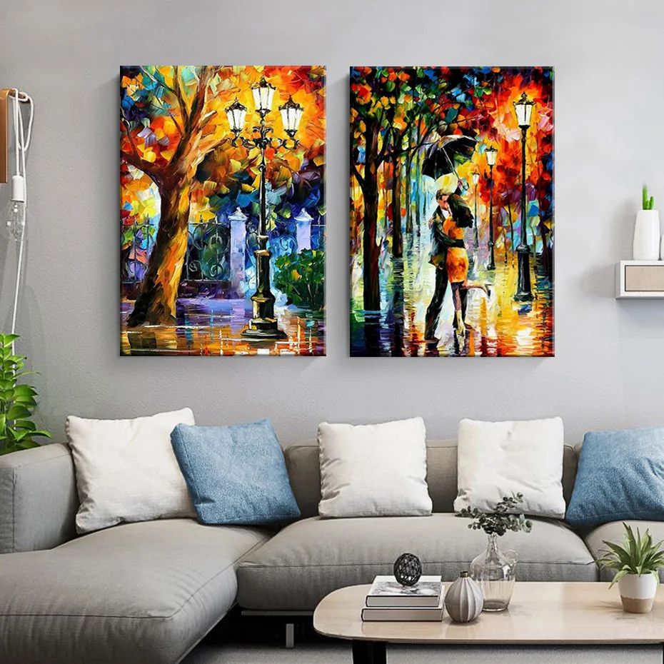 Forest Rainy Street Abstract 3 Piece Canvas Wall Art For Living Bedroom Office Home Decor _1