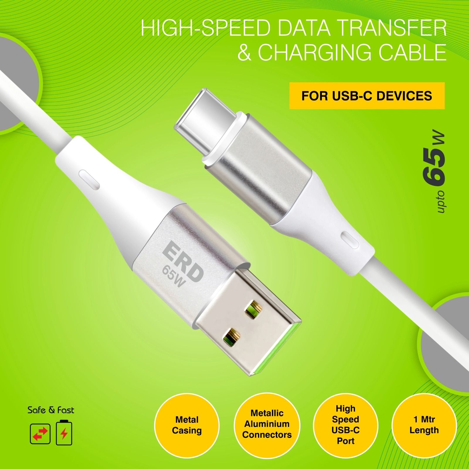 ERD UC-240 Metal Casing Type-C Data Cable, 65Watt_1