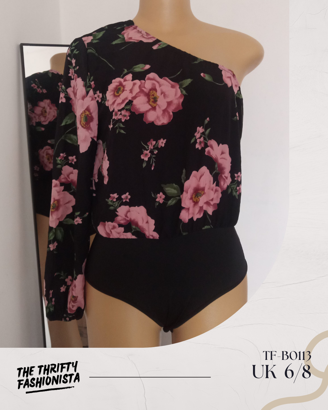 Floral Chiffon Asymmetrical Long Sleeve Bodysuit_0