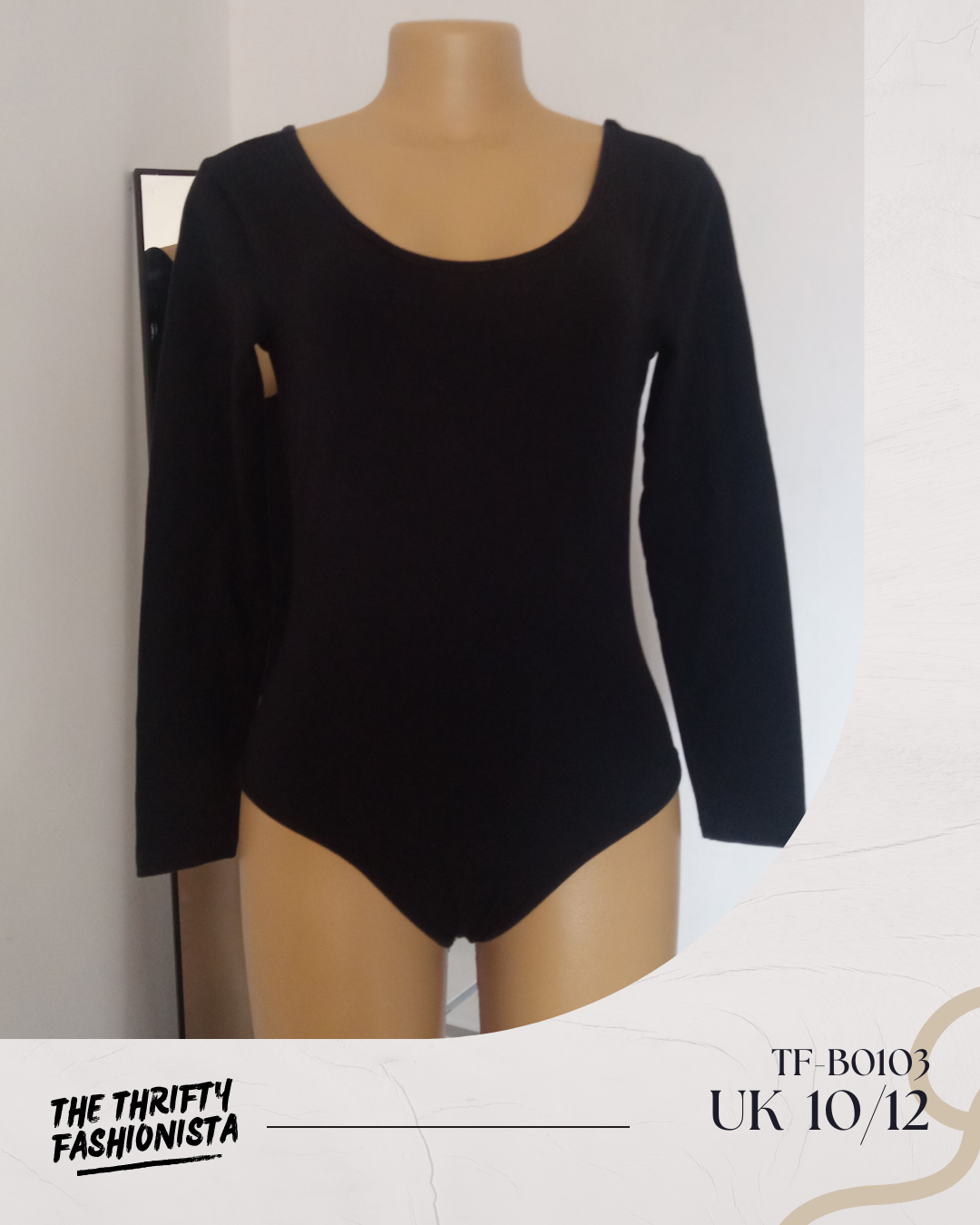 Thick Black Round Neck Long-sleeve Bodysuit_0