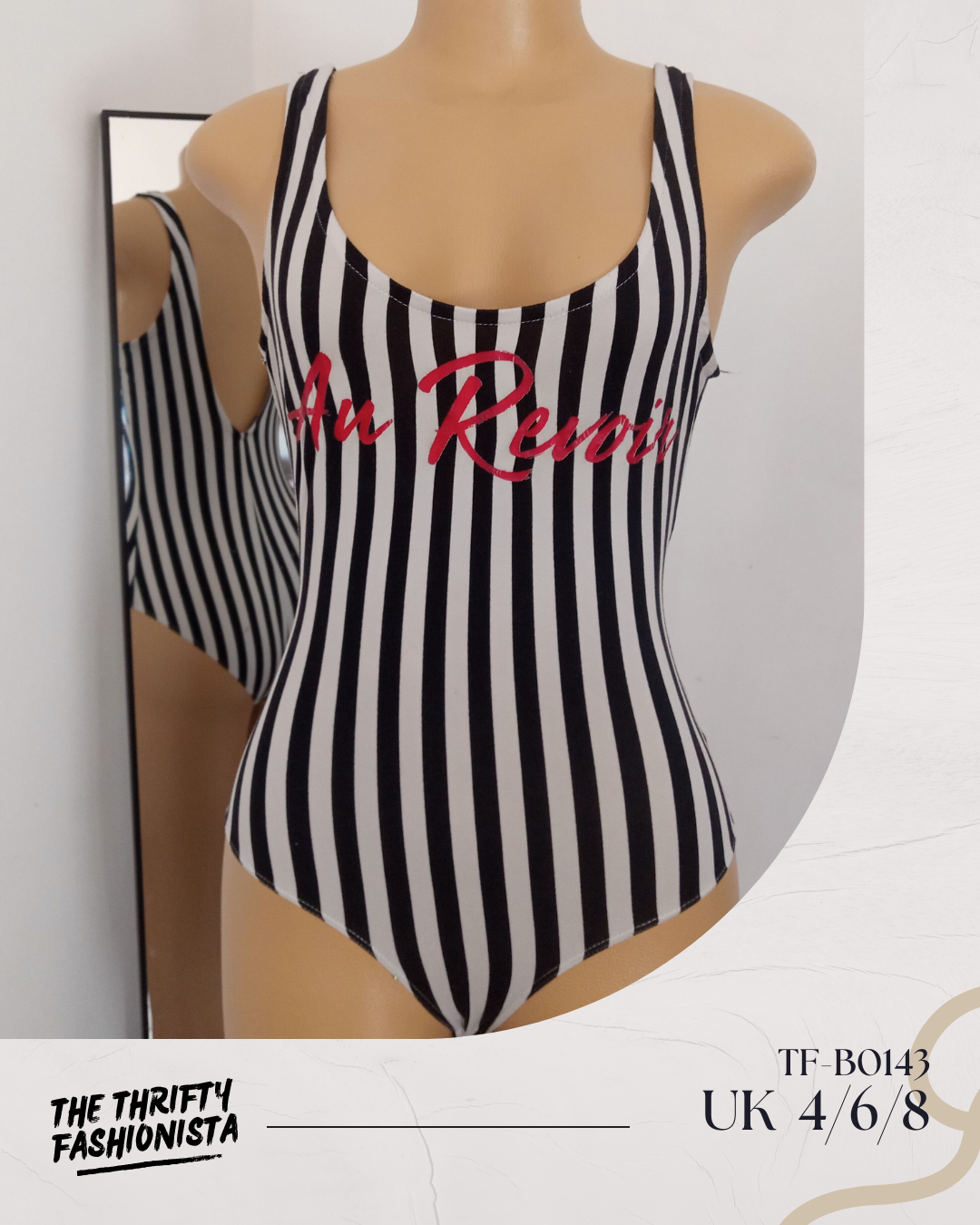 Black & White Stripped Low Back Sleeveless Bodysuit_0