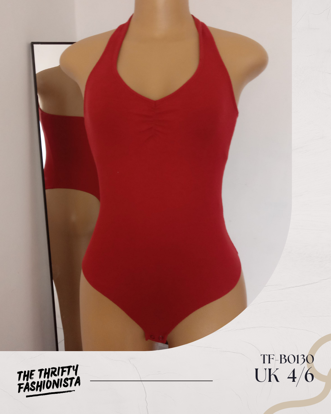 Sexy Red Scrunched front V neckline Halter straps Sleeveless Bodysuit_0