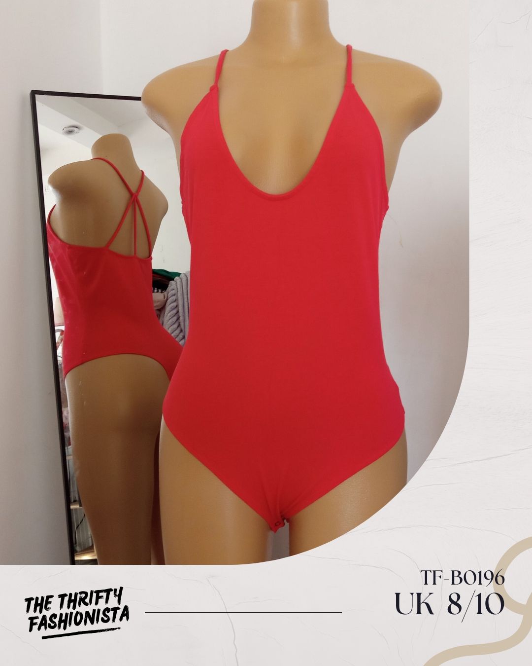 Red Low Neckline Low Cross Back Sleeveless Bodysuit_0