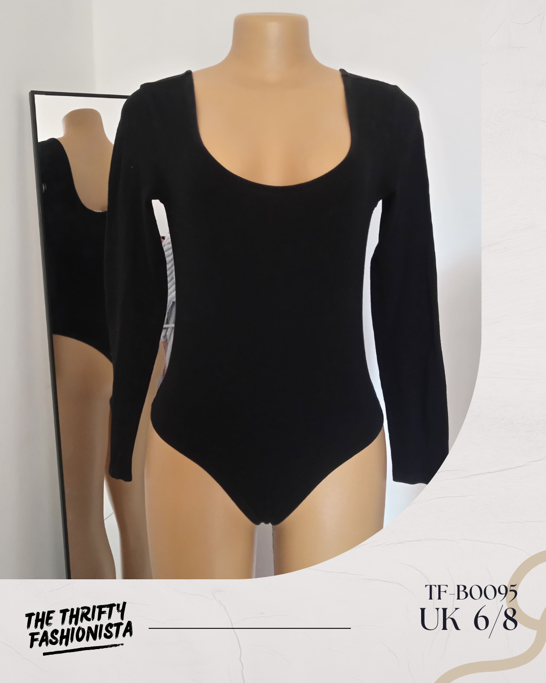 Black Low Neckline Low Back Long Sleeves Bodysuit_0