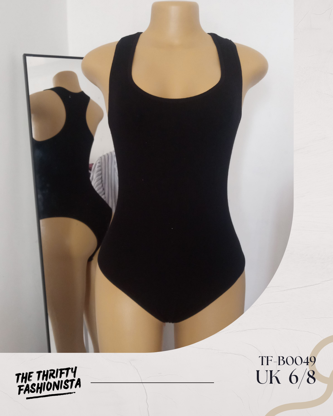 Chic Black Racerback Low Round Neck Sleeveless Bodysuit_0