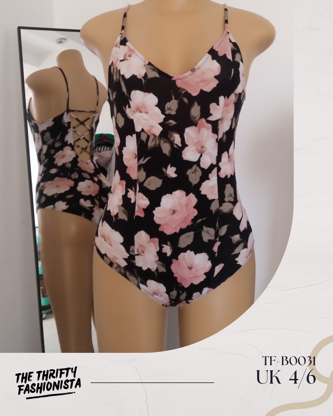 Floral Low Cross Back Strappy Sleeveless Bodysuit_0