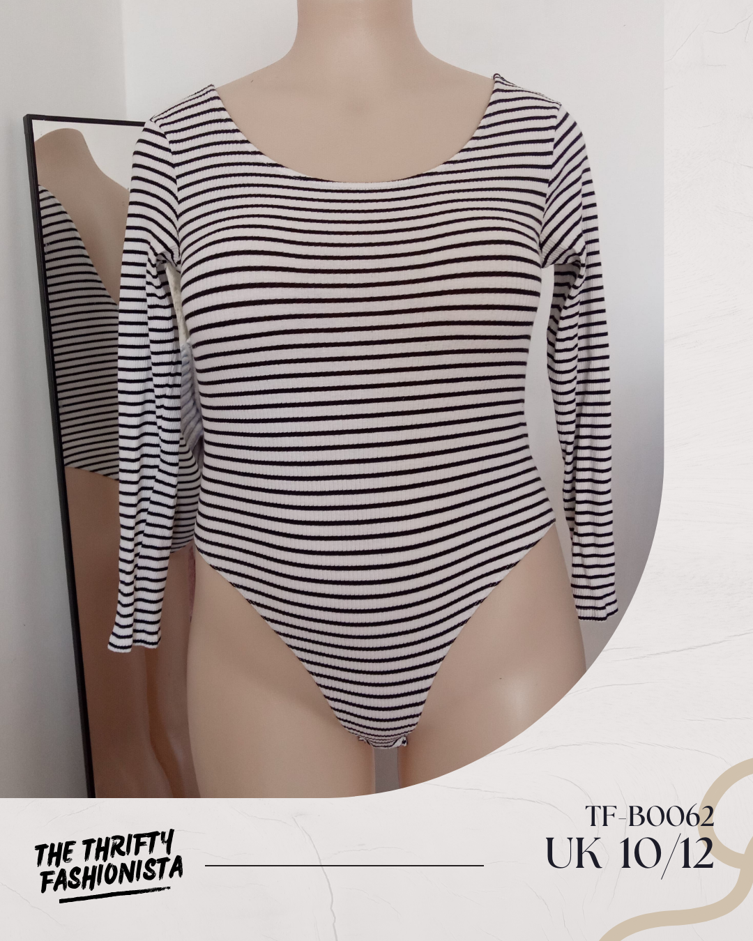 Black & White Stripped Low Back Long sleeve Bodysuit_0