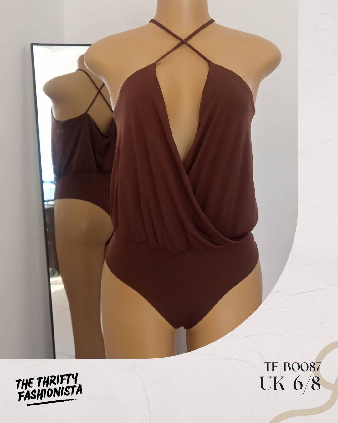 Sexy Brown Front & Back crisscross straps Deep V-neck Sleeveless Bodysuit_0