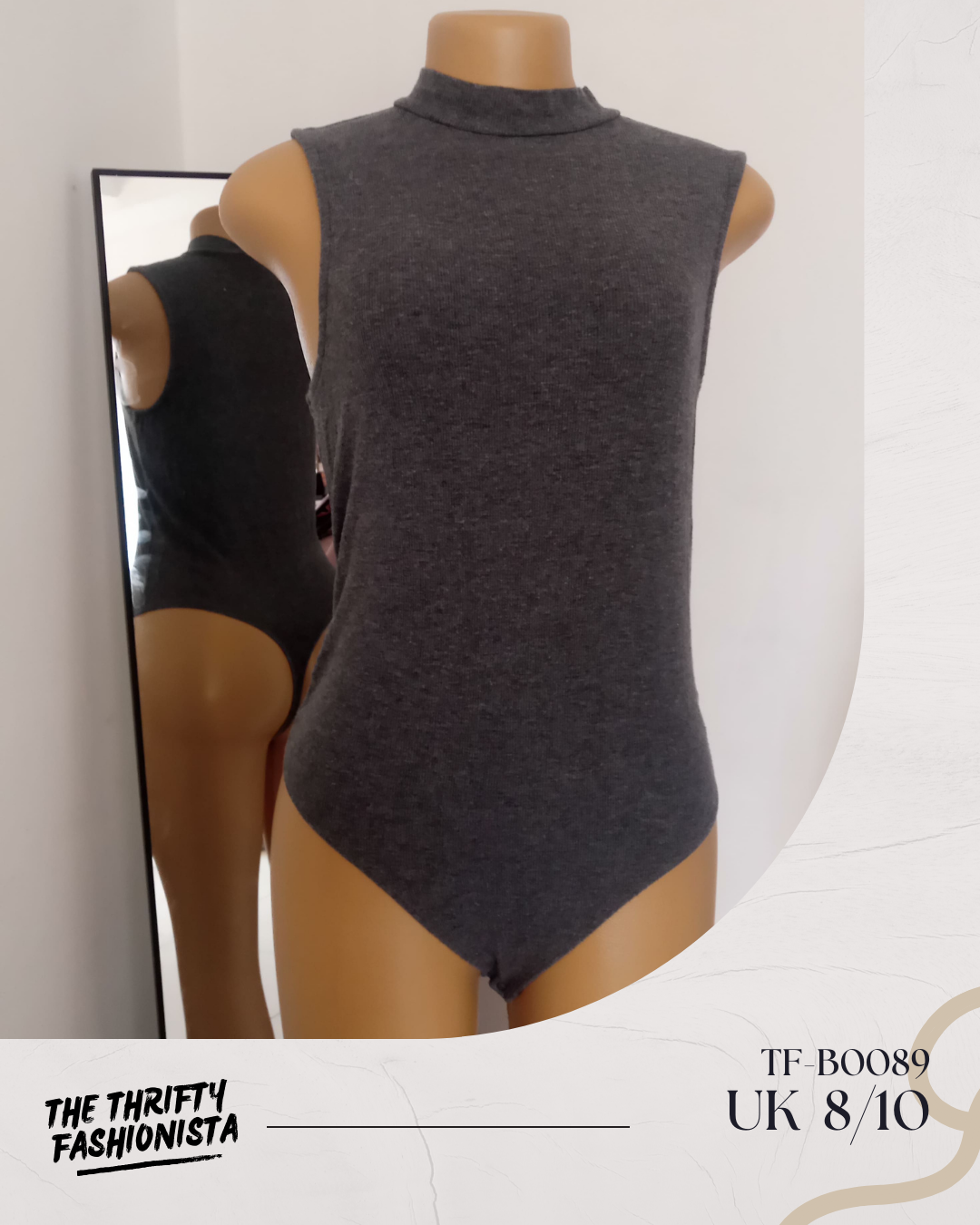 Dark Grey High Neck Racer Back Sleeveless Bodysuit_0