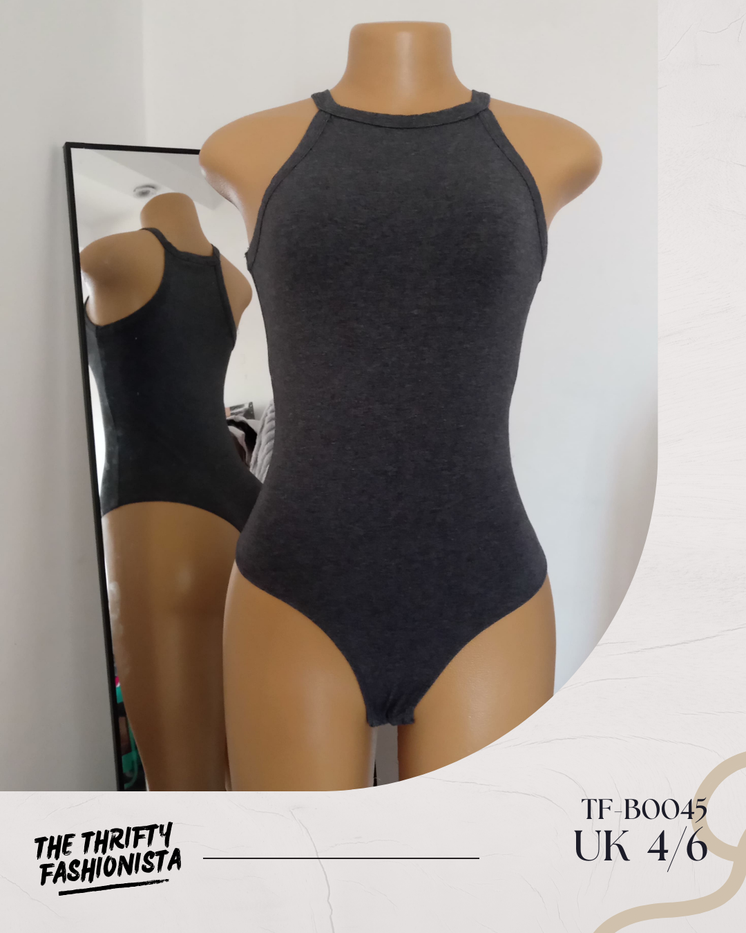 Dark Grey Racerback Sleeveless Bodysuit_0