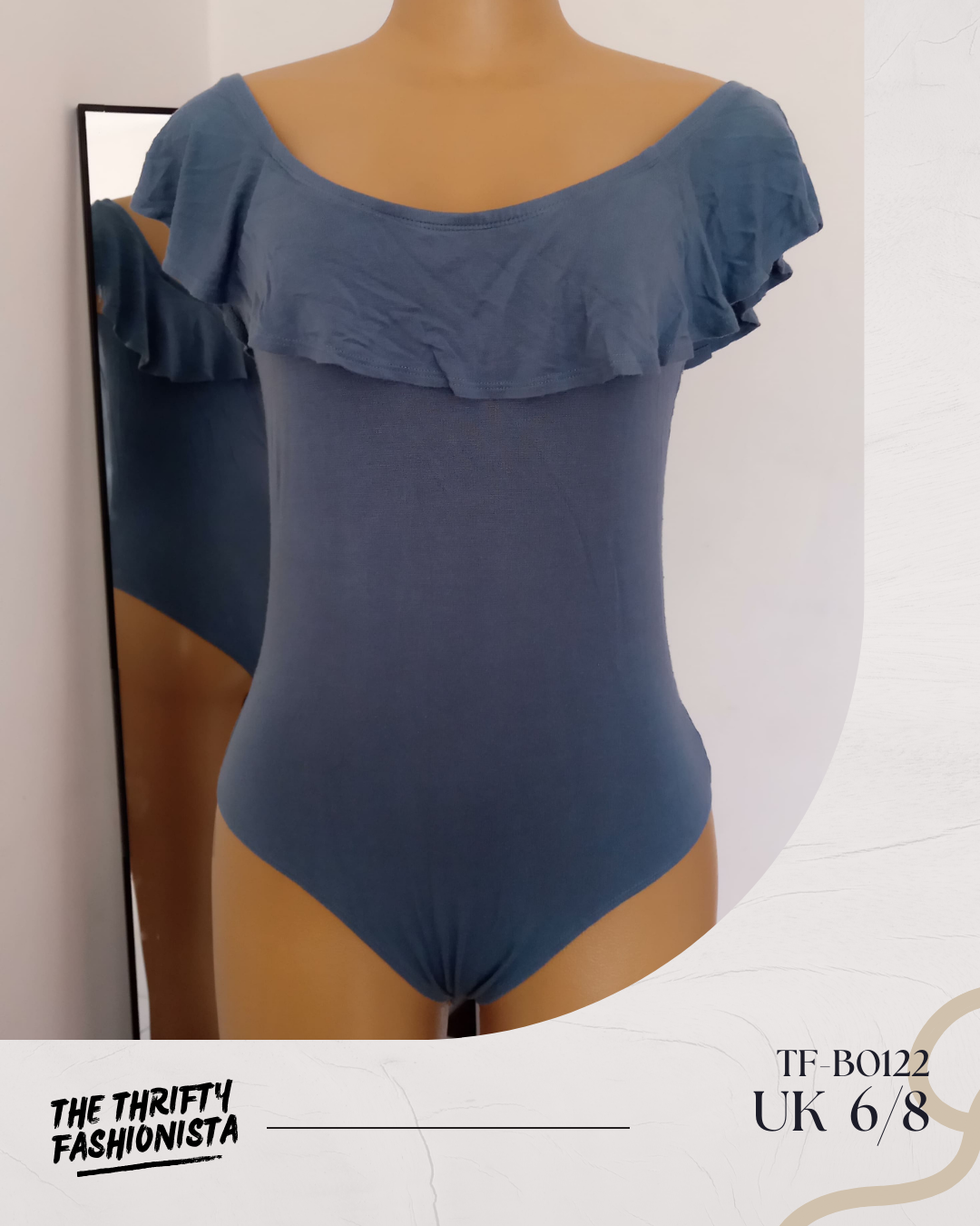 Grey Blue Short Waterfall Off-Shoulder  Bodysuit_0