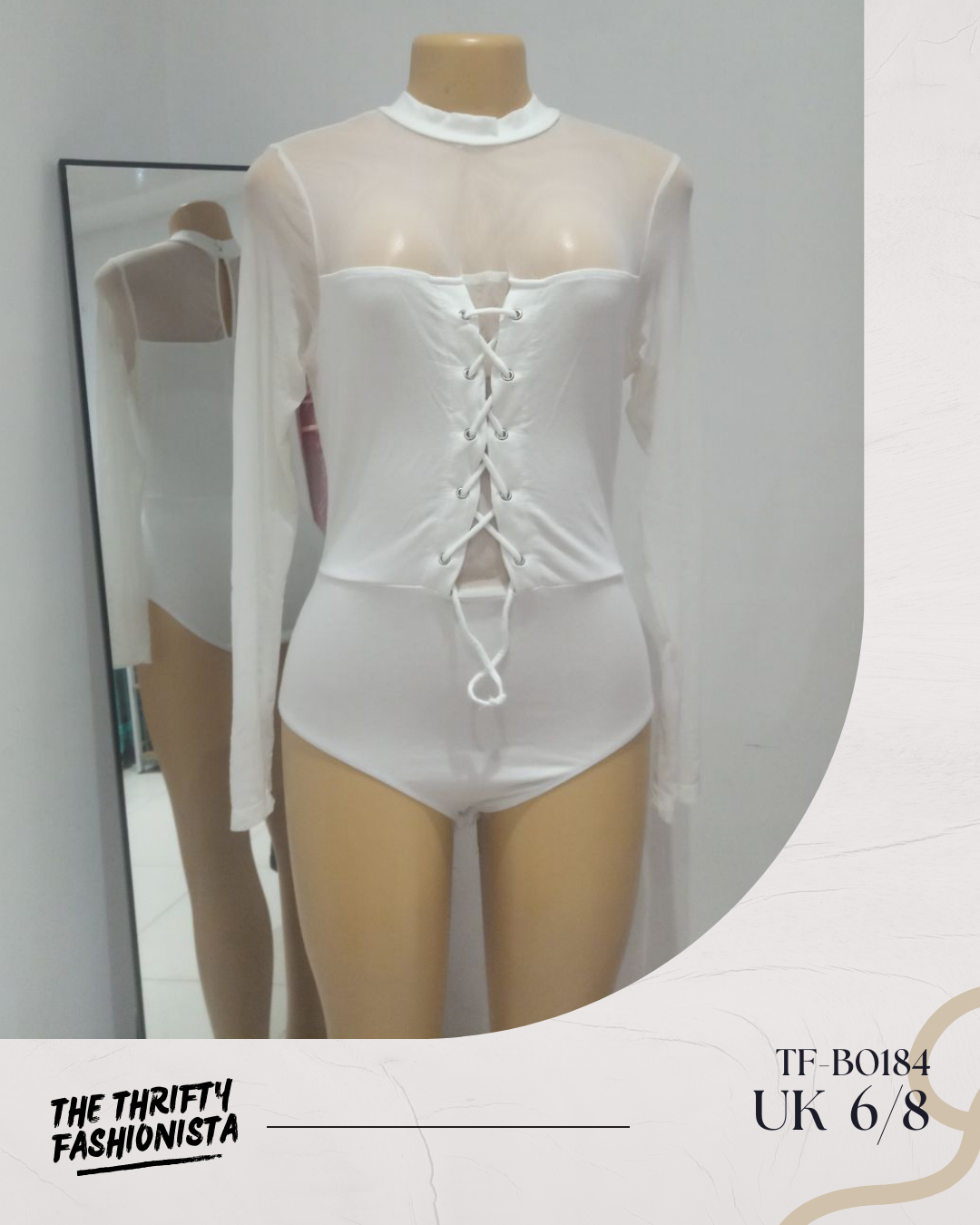 White Tie-Front Sheer Long Sleeve Bodysuit_0