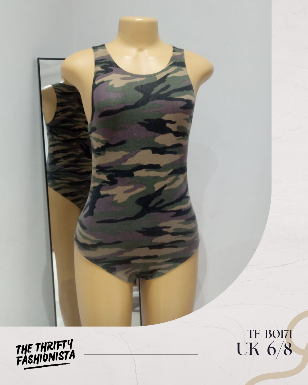 Simple Cute Camouflage print Scoop neckline Strappy Sleeveless  Bodysuit_0