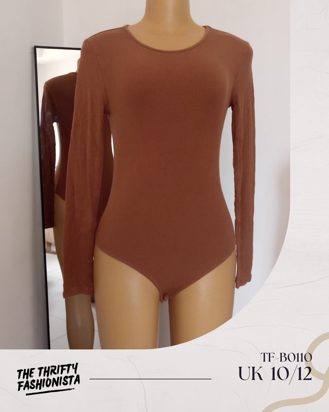 Brown Round Neck Long-Sleeve Bodysuit_0