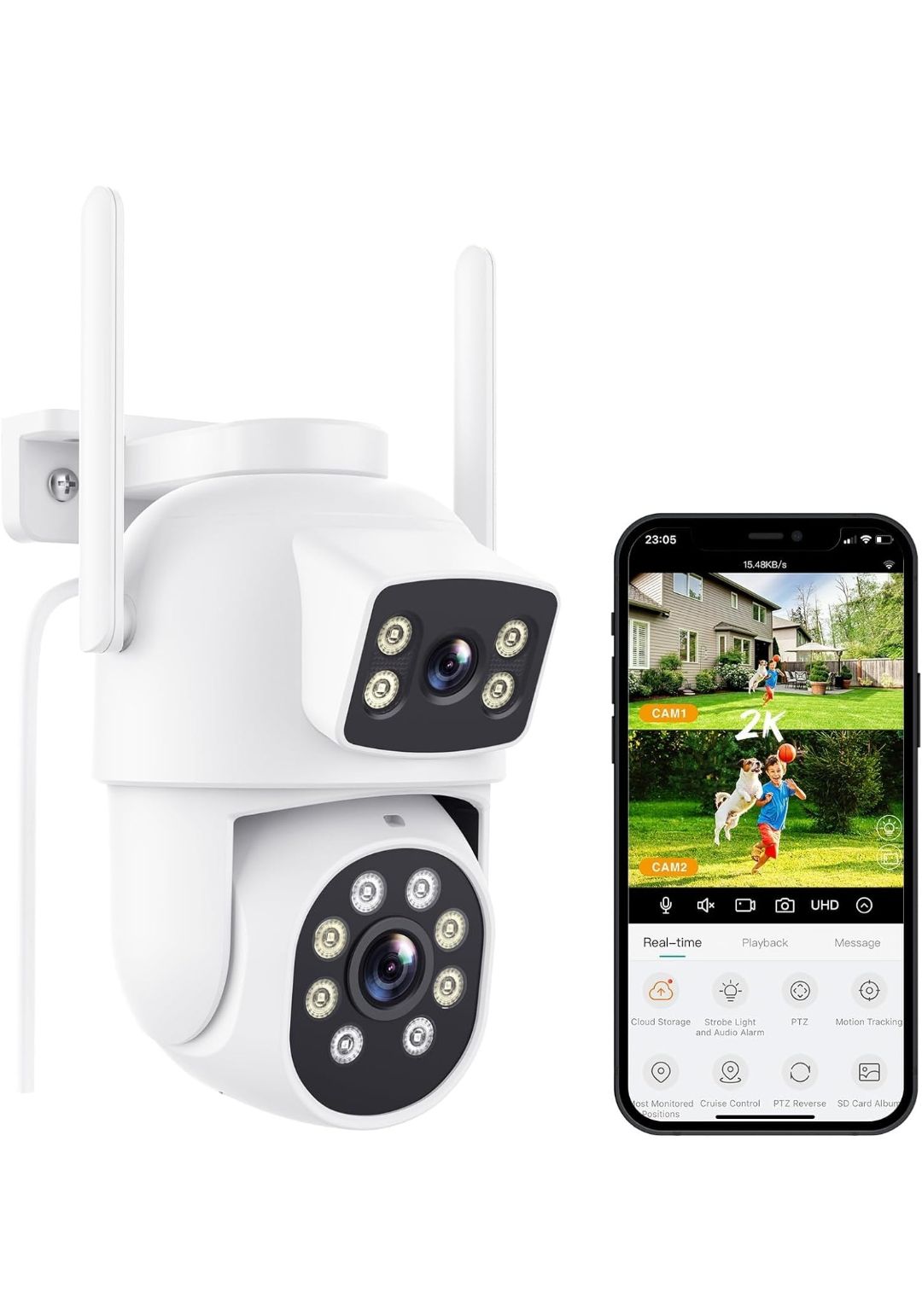 Câmara de vigilância exterior Wi-Fi lente dupla FullHD 6MP IP67_0