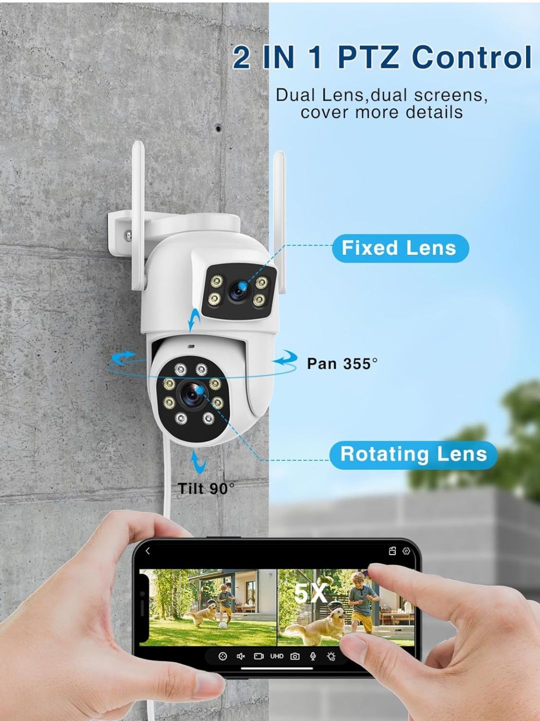 Câmara de vigilância exterior Wi-Fi lente dupla FullHD 6MP IP67_1