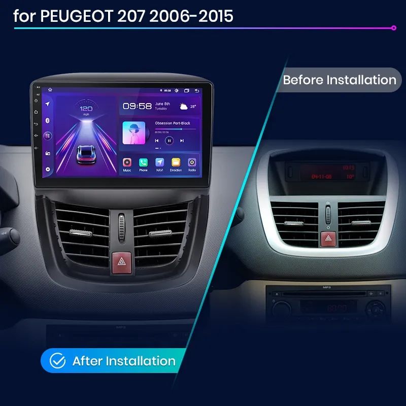 Rádio 9" android Peugeot 207 de 2006 a 2015 CARPLAY WIFI GPS _2