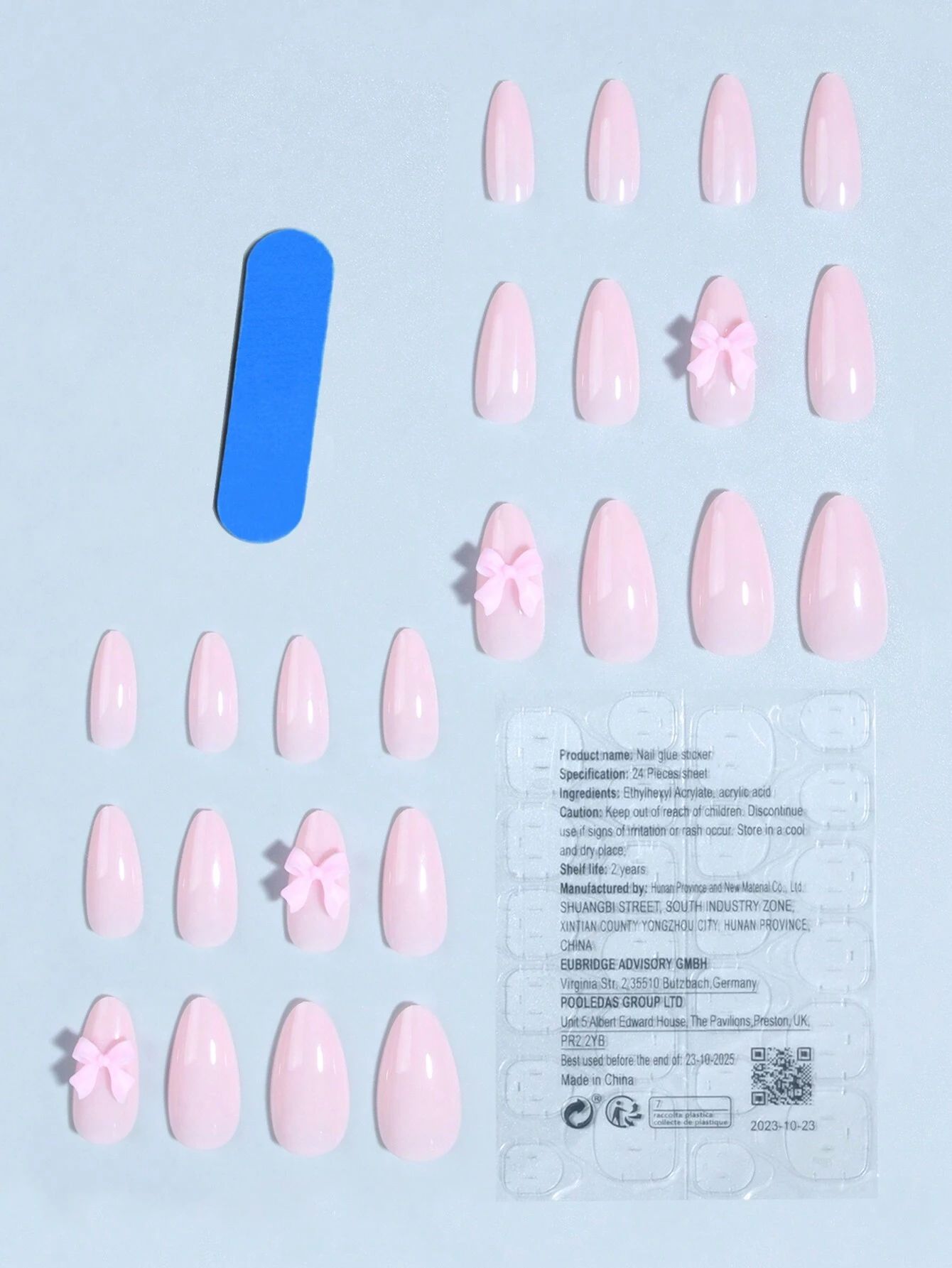 24pcs Long Almond Fingernails with Nail File & Tape_2