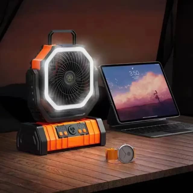 20000mAh battery operated outdoor usb rechargeable portable desk fan camping fan with led lamp_1