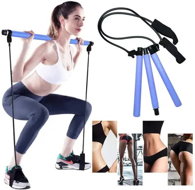 Portable Yoga Trainer Pilates Bar Kit Fitness Exercise Adjustable Pilates Stick Resistance Band W..._5