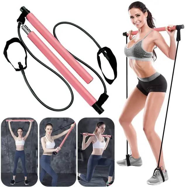 Portable Yoga Trainer Pilates Bar Kit Fitness Exercise Adjustable Pilates Stick Resistance Band W..._2