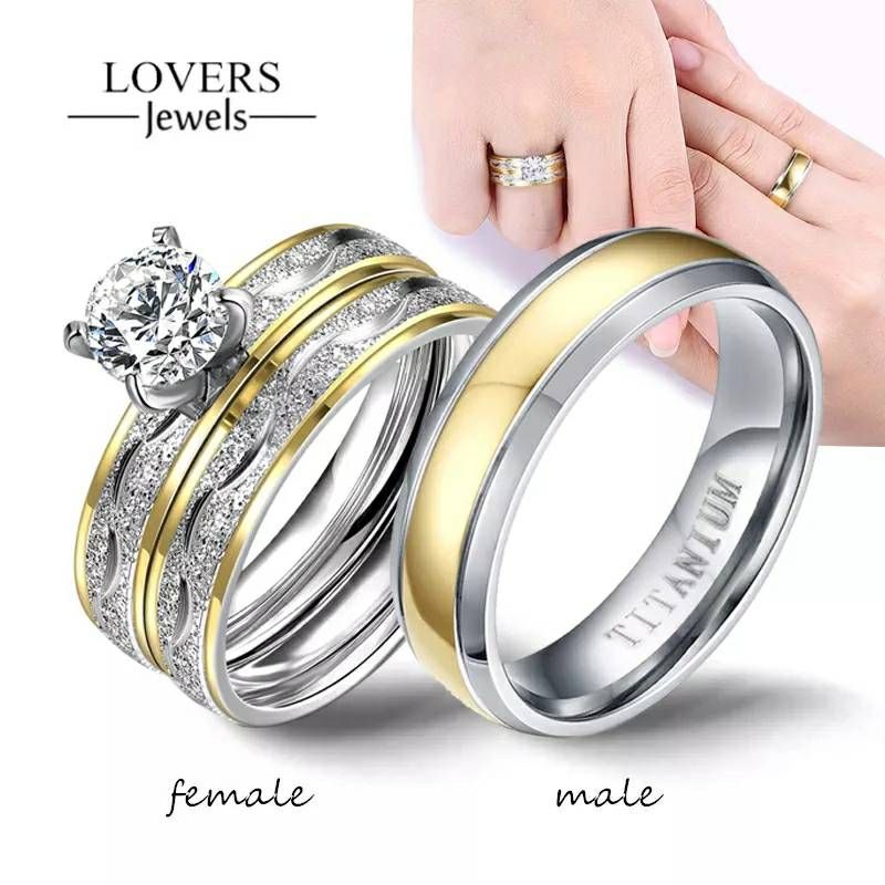 Couple Rings - Women Exquisite Rhinestones Zirconia Rings Set Simple Stainless Steel Men Ring Fashion Jewelry For Lover Gifts_0