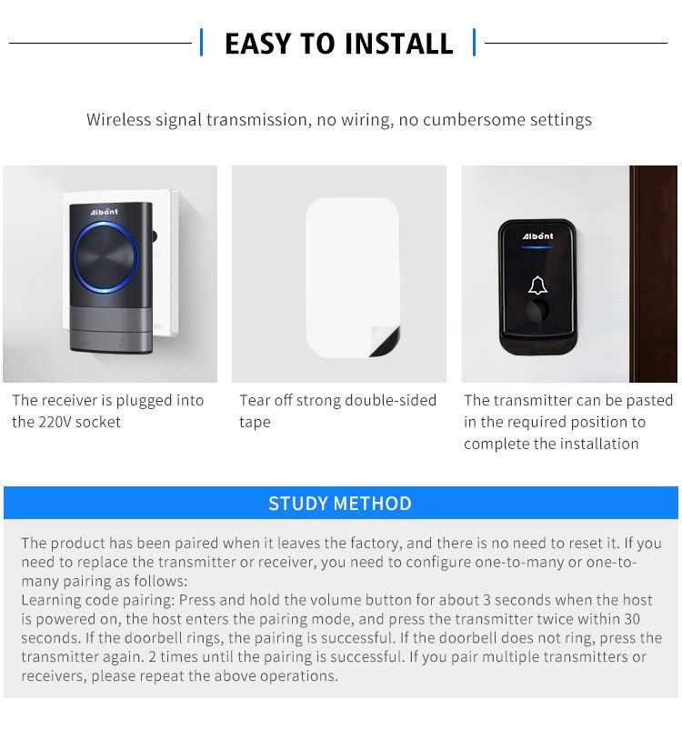 Best Selling Waterproof Door Bell Kit Wireless Doorbell For Home Office Classroom_1