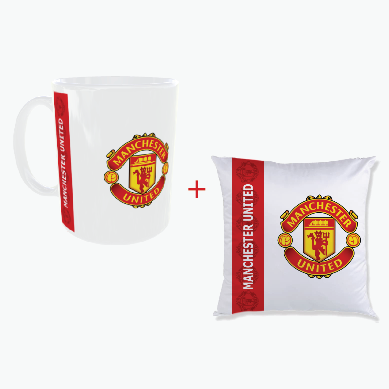 Manchester United Logo Printed Cushion Cover and Cup Combo Set_0