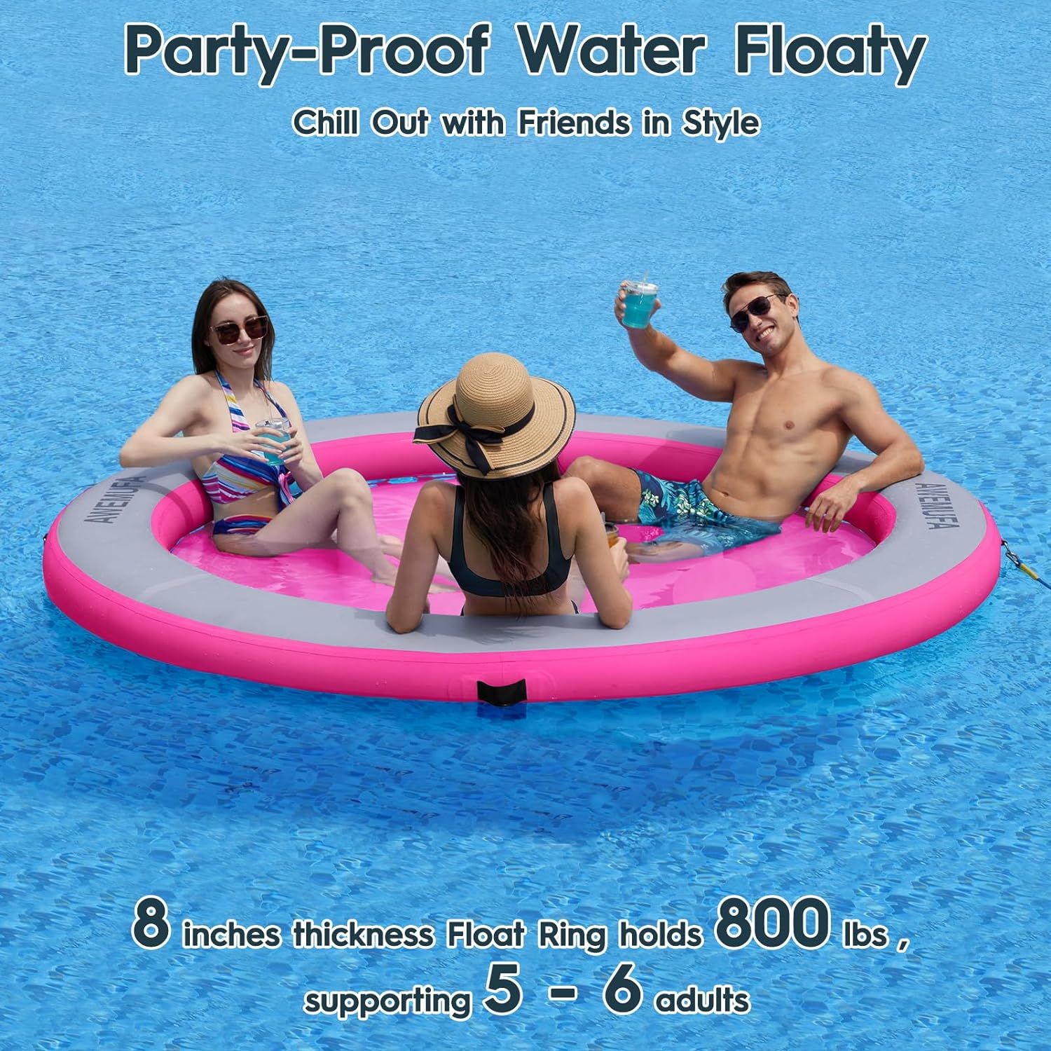 Inflatable Floating Raft Water Hammock Round Dock Platform 8ft Circle Float Ring Lake Pad Adults and Dogs to Cool Off at The Beach Pool Lake._2