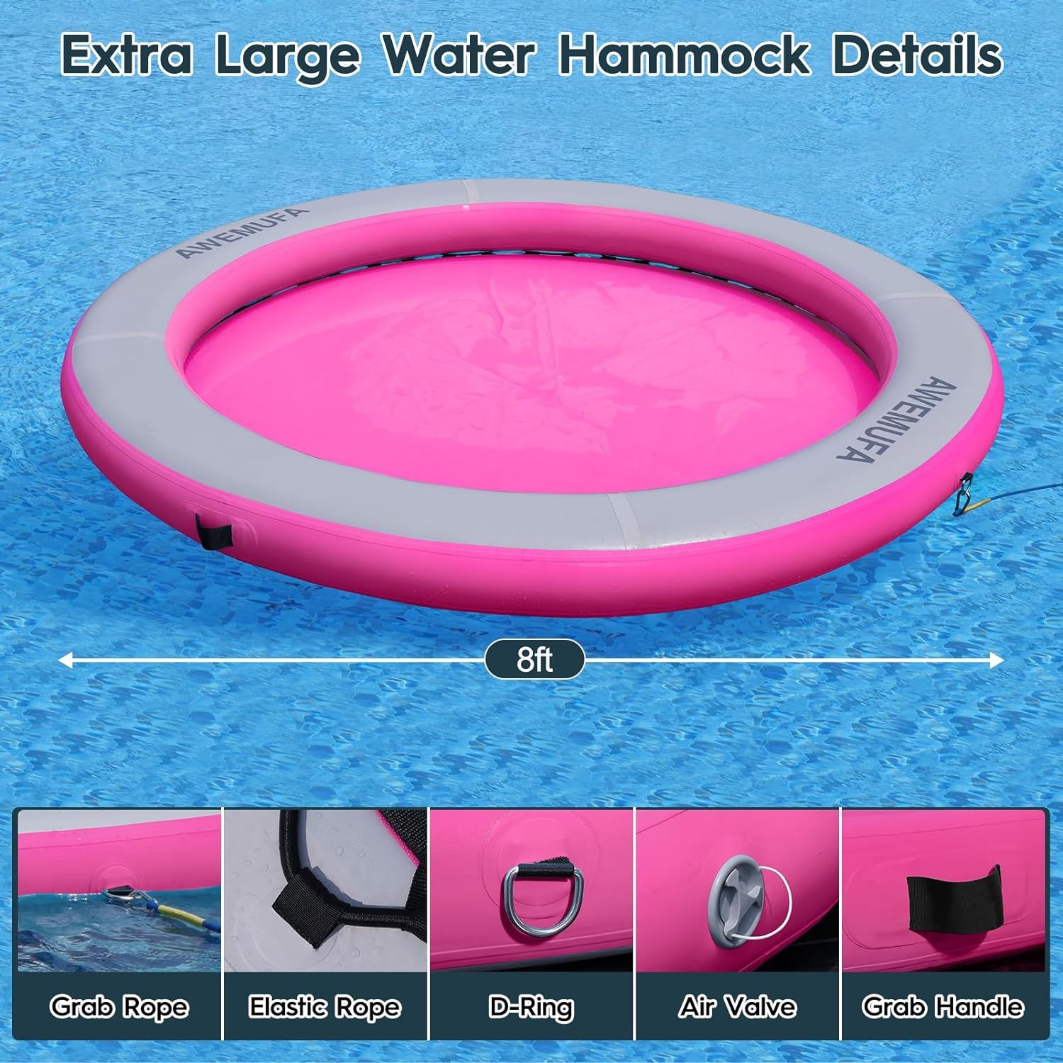 Inflatable Floating Raft Water Hammock Round Dock Platform 8ft Circle Float Ring Lake Pad Adults and Dogs to Cool Off at The Beach Pool Lake._4