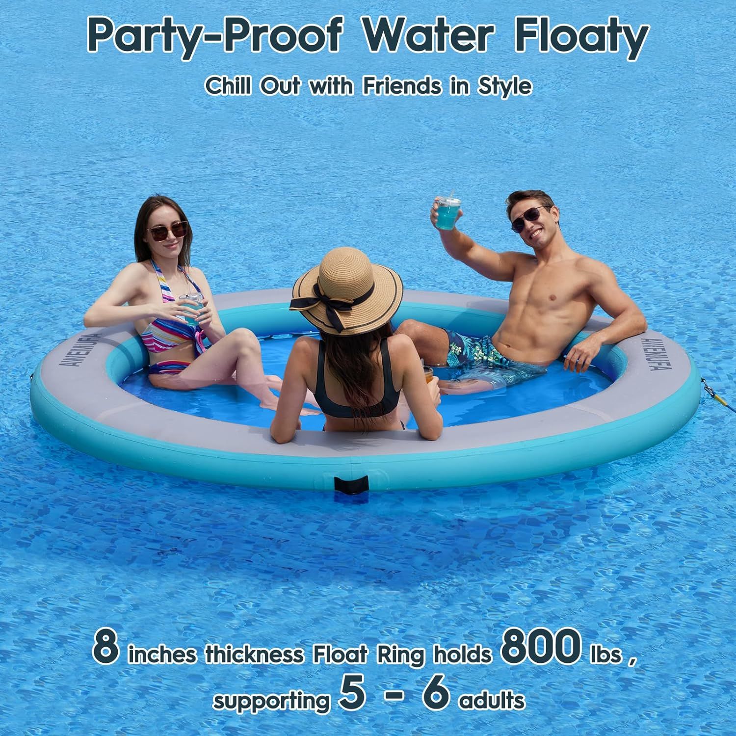 Inflatable Floating Raft Water Hammock Round Dock Platform 8ft Circle Float Ring Lake Pad Adults and Dogs to Cool Off at The Beach Pool Lake._6