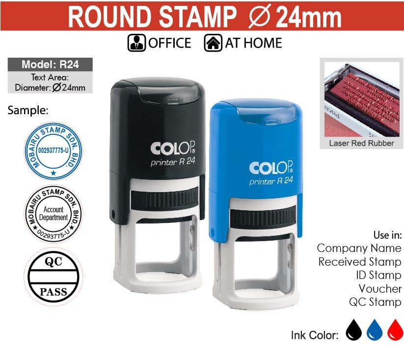 Company Chop Round Size 24mm BLUE Self - Inking Stamp_6