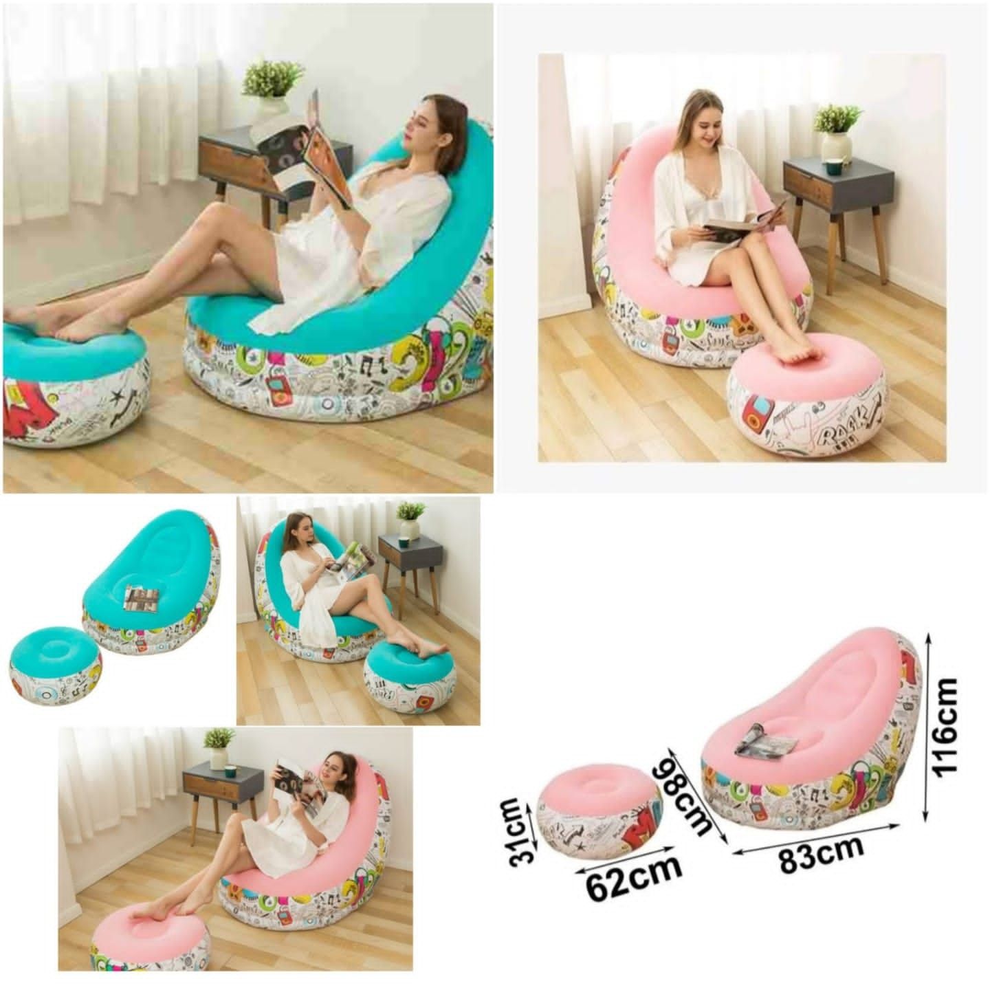 C 3784. Inflatable Sofa Lounger with Footstool._0